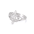 Poliertes Edelstahl-Ring mit keltischem Knoten und filigranem geometrischem Muster - Hohler Keltischer Knoten Stil / Stahlfarben