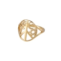 Adjustable golden stainless steel ring featuring celestial stars and religious symbols - US 7 / Gold
