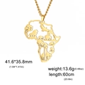 Gold Africa map pendant necklace with lion elephant and giraffe cutouts 60cm chain - Gold