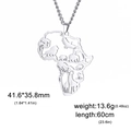 Silver Africa map pendant necklace with lion and elephant wildlife silhouettes in steel - Steel