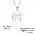 Polished stainless steel dog silhouette ring necklace with adjustable link chain - Steel