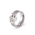 Silver stainless steel ring featuring a cat paw charm with a heart cutout design - US 7 / Steel