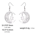 Silver snowflake earrings with moon pendant in stainless steel for women fashion - Steel