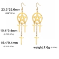Boucles d'oreilles pentagramme dorées avec pendentifs croix et franges en cascade - Or