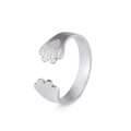 Minimalist silver dog paw open ring in polished stainless steel with adjustable band - Steel