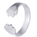 Adjustable silver dog paw open ring in minimalist stainless steel for women - Adjustable Open / Steel
