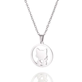 Minimalist silver hollow cat silhouette necklace with heart pendant for women - Steel