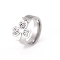 Polished stainless steel wide band ring with a dangling Celtic knot clover charm - US 7 / Steel