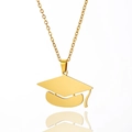 Gold stainless steel graduation cap pendant necklace with a mirror-polished finish - Gold