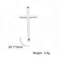 Minimalist stainless steel double-hole cross pendant charm measuring 25.1x12mm - Steel