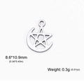 DIY stainless steel star and crescent moon pendant for necklace or bracelet, 8.6x10.9mm - Star Moon / Steel