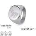 Polished silver stainless steel Anubis seal ring with 19mm embossed wolf head surface - US 10 / Steel