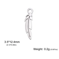 Feather shaped silver stainless steel pendant with 3.5x12.4mm dimensions and 0.2g weight - Feather / Steel
