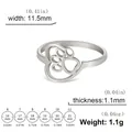 Size chart for heart and paw print stainless steel ring with dimensions and US sizing guide - US 7 / Steel