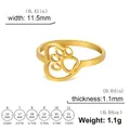 Size chart for stainless steel ring with hollow cat paw and heart pattern cutout - US 7 / Gold