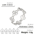 Silver stainless steel hollow clover ring with 6.6mm width and 1.0mm thickness - US 7 / Steel
