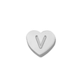 Pendentif coeur en acier inoxydable poli avec lettre V gravée et finition argentée - Couleur Acier-V