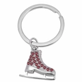 Porte-clés patin à glace avec cristaux rouges et finition en argent poli - Strass Violet (K127717)