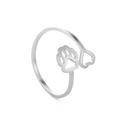 Polished stainless steel adjustable open ring with hollow heart and paw print design - Steel