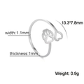 Titanium steel open ring with hollow dog paw and heart design including size specs - Adjustable Open / Steel