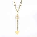 18k gold plated titanium steel paperclip chain necklace with dual heart pendants - Gold