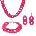 Set di gioielli in acrilico rosa con collana a catena spessa bracciale e orecchini - Rosa