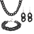 Set di gioielli in acrilico nero con collana, bracciale e orecchini in stile punk - Nero