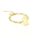 Gouden titanium stalen armband met ovale schakels en gepolijste rechthoekige bedel - Goud