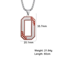 Collier punk baseball argenté avec pendentif coutures rouges et chaîne carrée - Chiffre 0 / Acier