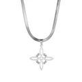 Stainless steel necklace with square cutout Celtic witch knot pendant on snake chain - Snake Chain-Steel Color
