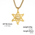 Détail du pendentif hexagramme œil avec chaîne box de 60cm et dimensions 30x36mm - Or