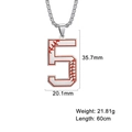Pendentif numéro 5 style baseball en acier inoxydable avec coutures rouges et chaîne punk - Chiffre 5 / Acier