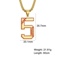 Collier avec pendentif chiffre 5 doré et détails de coutures baseball rouges - Chiffre 5 / Or