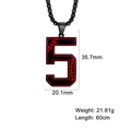 Collier punk numéro 5 noir avec coutures de baseball rouges et chaîne de 60cm - Chiffre 5 / Noir
