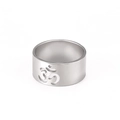 Polished stainless steel 9.8mm wide ring featuring hollow Om yoga symbol on white background - US 7 / Steel