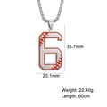 Collier avec pendentif numéro 6 thème baseball en argent avec détails de coutures rouges - Chiffre 6 / Acier
