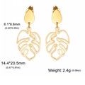 Monstera-Blatt-Ohrringe aus vergoldetem Edelstahl mit hohlem Tropfen-Anhänger - Gold