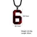 Collier avec pendentif numéro 6 style baseball, coutures rouges et chaîne noire - Chiffre 6 / Noir