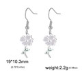 Boucles d'oreilles en acier inoxydable avec fleurs en émail violet et feuilles vertes - Coquelicot / Acier