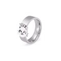 Polished stainless steel ring with cute cat face charm on white background - US 7 / Steel