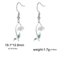 Boucles d'oreilles pendantes en acier argenté avec pétales violets et feuilles vertes - Perce-neige / Acier