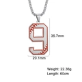 Collier punk numéro 9 en acier inoxydable argenté avec texture couture de baseball - Chiffre 9 / Acier