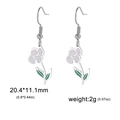 Boucles d'oreilles fleur émaillée lilas en acier inoxydable, design 20.4x11.1mm - Iris / Acier