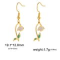 Boucles d'oreilles muguet en acier inoxydable doré 18 carats avec fleurs en émail - Perce-neige / Or