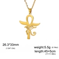 Collier pendentif Œil d'Horus et Ankh en acier poli doré avec détails des dimensions - Or
