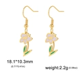 Boucles d'oreilles fleurs dorées avec pétales en émail lavande et feuilles vertes - Narcisse / Or