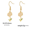 Boucles d'oreilles fleurs dorées avec pétales en émail lilas et feuilles vertes - Chrysanthème / Or