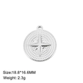 Macro detail of starburst engraved round pendant with 18.8x16.6mm dimensions and 2.3g weight - Star Disc / Steel