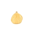 Detailed view of a golden scallop shell pendant with irregular striped texture and bail - Gold