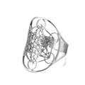 Anello regolabile in acciaio inossidabile cavo con motivo cubo di Metatron - Aperto Regolabile / Stile Stella di David Traforato / Colore acciaio